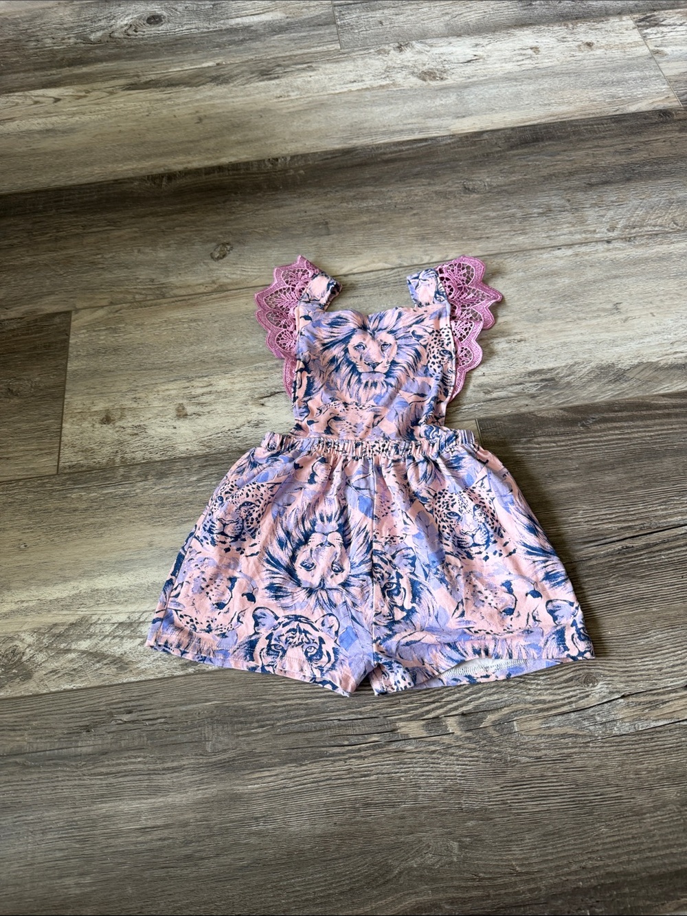 Custom Girls Pink Floral & Animal Print Lace-Trim Romper